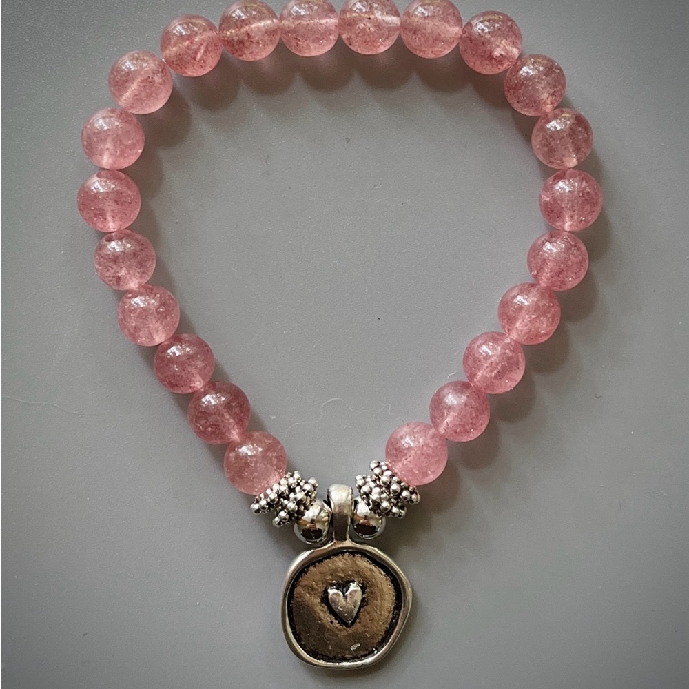 Pink Strawberry Quartz Handcrafted Bead Bracelet